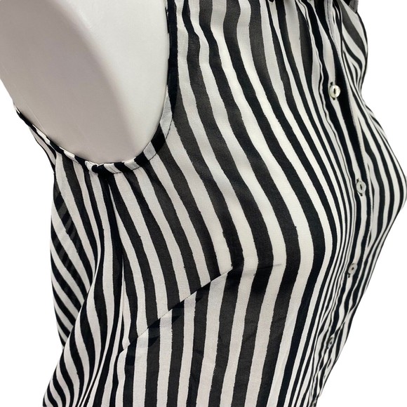 H&M Womens Top Blazer Combo Size 2 Black White Striped Chiffon Collar Blouse - Picture 6 of 11